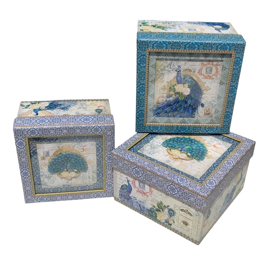 Punch Studio Fan Tail Peacock Decorative Nesting 3D Shadow Boxes, Set of 3